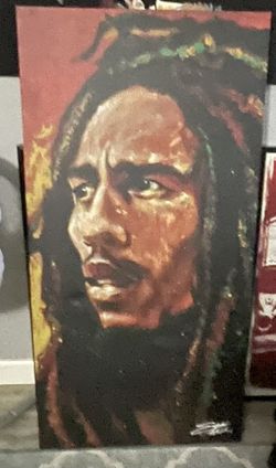 Large Bob Marley Painting By Stephen Fishwick 26.5” X 53”. Beautiful 