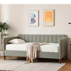 Twin Size Upholstered Daybed with Wood Slat Support, Daybed Frame for Living Room, Bedroom, Guest Room, No Box Spring Needed (Light Green, Twin)$100