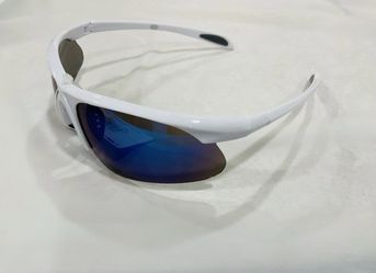 Sport Sunglasses White Frame Blue Mirror Lens