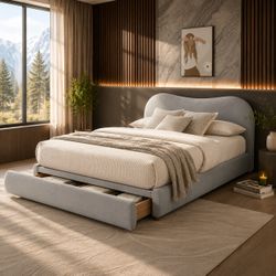 Light Gray Velvet Platform Bed Storage Drawer Cama Recamara Venta Furniture Sale Muebles