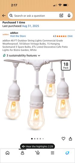 Outdoor LED String Lights-Open Box- Never Used