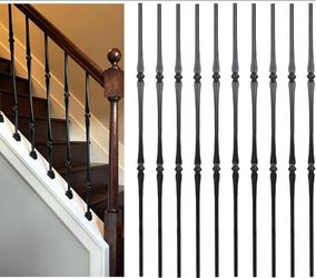 9-Pack Balusters for Staircase 44" x 5/8" Hollow Round Balusters Slender Knuckle Design, Satin Black Metal Spindles for Interior & Exterior Stair Remo
