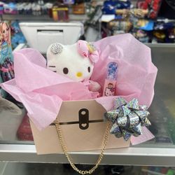 Hello Kitty keychain plush and lip gloss in cute gift bag with metal chain
