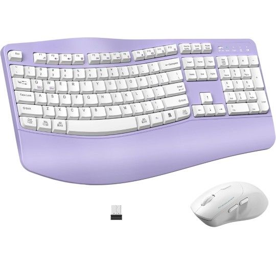 Ergonomic Wireless Keyboard and Mouse Combo, Wave Keys Keyboard with Wrist Rest for Natural Typing, 3 DPI Adjustable Ergonomic Silent Mouse for Comput