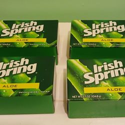 
4 Pack Irish Spring Deodorant Soap Aloe 3.7oz Bars Unopened


Each bar is 3.7oz