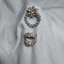 Vintage Rhinestone Brooch & Scarf Slide 