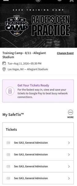 Raiders Training Camp Tickets 2026