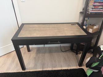 Modern Black & Rustic Wood Office Desk with Drawer, Outlets & USB Ports
