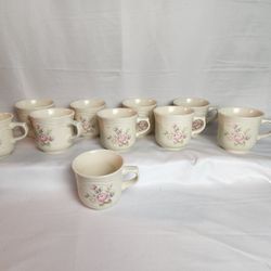 Pfaltzgraff TEA ROSE Pink Floral Coffee Mug Tea Cup Retired Vintage Set of 10. 