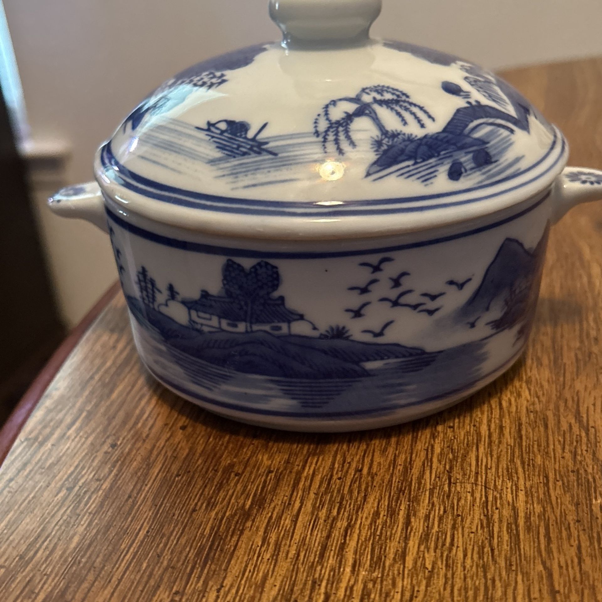 Blue And White Rice Bowl With Lid