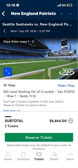2 tickets Seahawks VIP Dania Field tickets