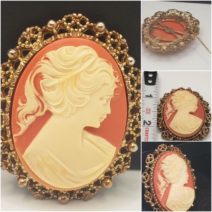 Be inspired by Vintage with this Elegant Antique Victorian Brooch , Beauty Portrait Cameo 2.5"inches #920