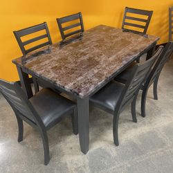 7pc Dining Table Set With Marble Tabletop