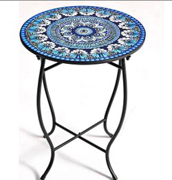 Aonagi Round Side Table 14-Inch Diameter Blue Metal