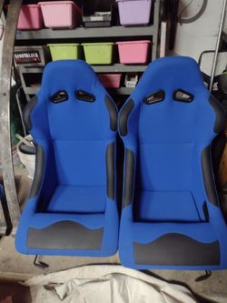 Blue bucket racing seats