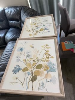 Framed Watercolor Floral Art Prints Set of 2