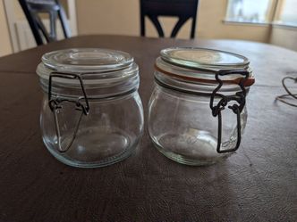 Two swing-top metal bail wire glass canning jars snap closure (1/2 L size)