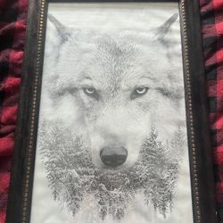 Large Wolf Portrait Brown Framing