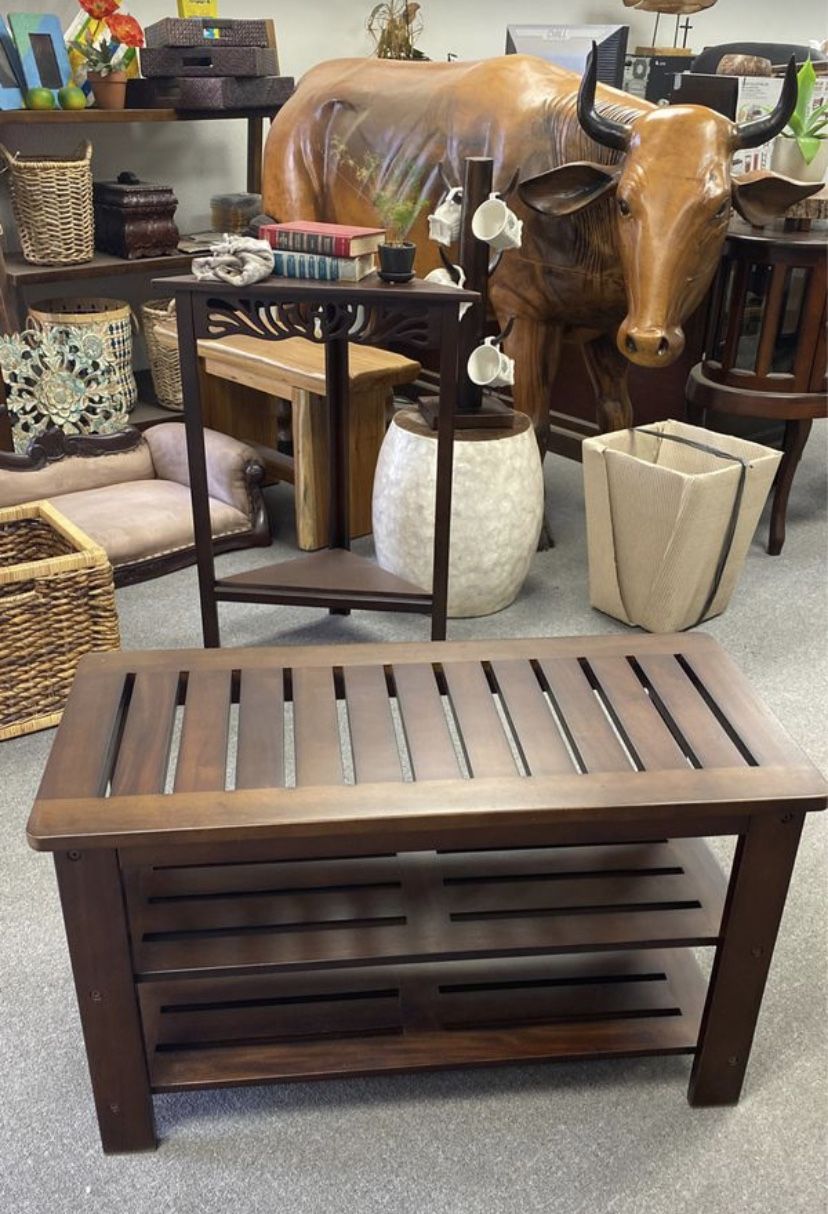 Wood Bench with shelves