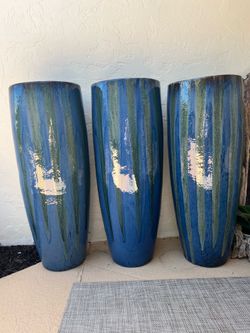 Oversized 38” Hand Glazed Cobalt Ceramic Statement Planter