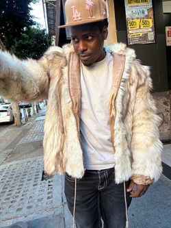 Cream Faux Fur Hooded Zip Jacket