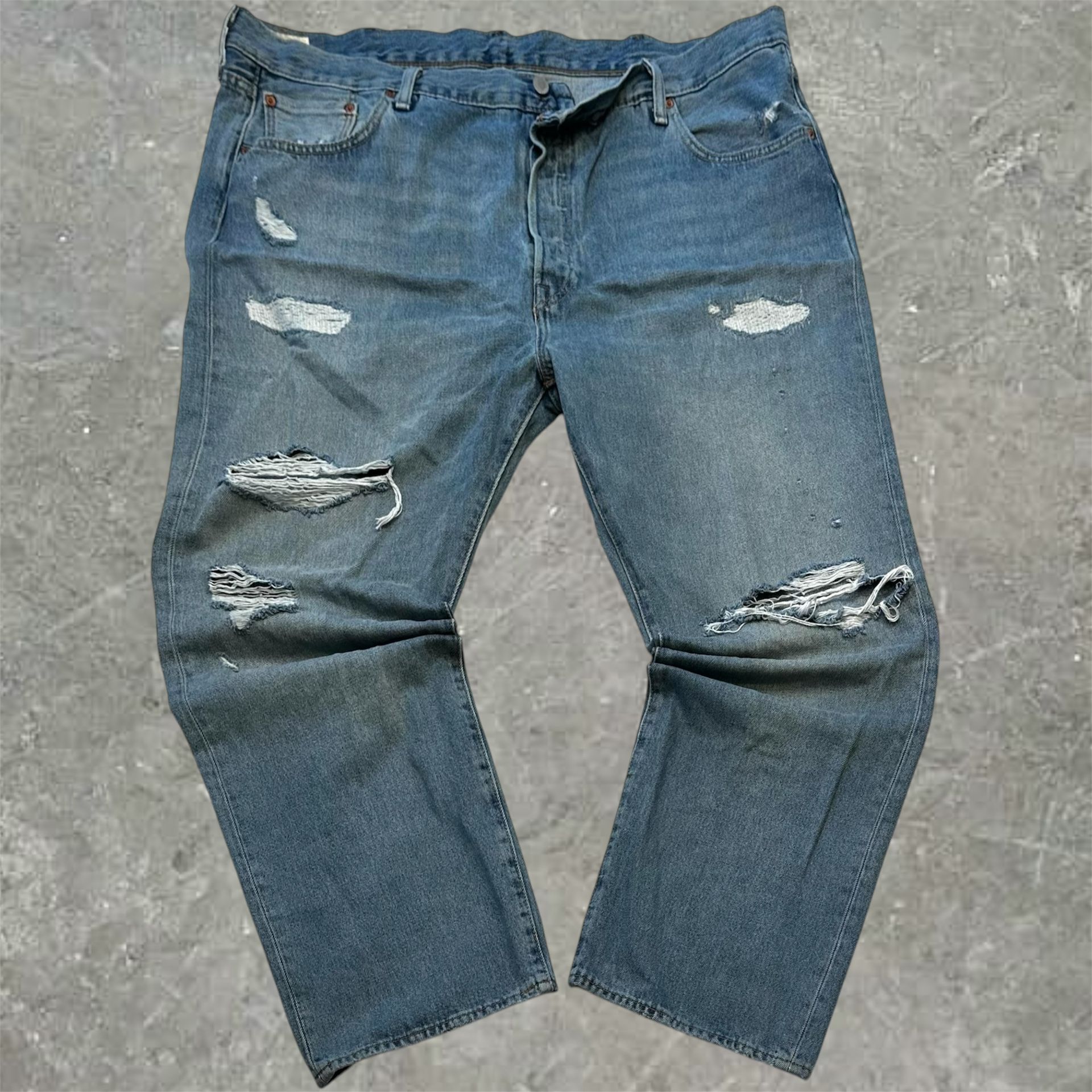 Baggy Vintage style Levi’s 501 Original Straight Leg (Blue)Denim Distressed Men’s Jeans