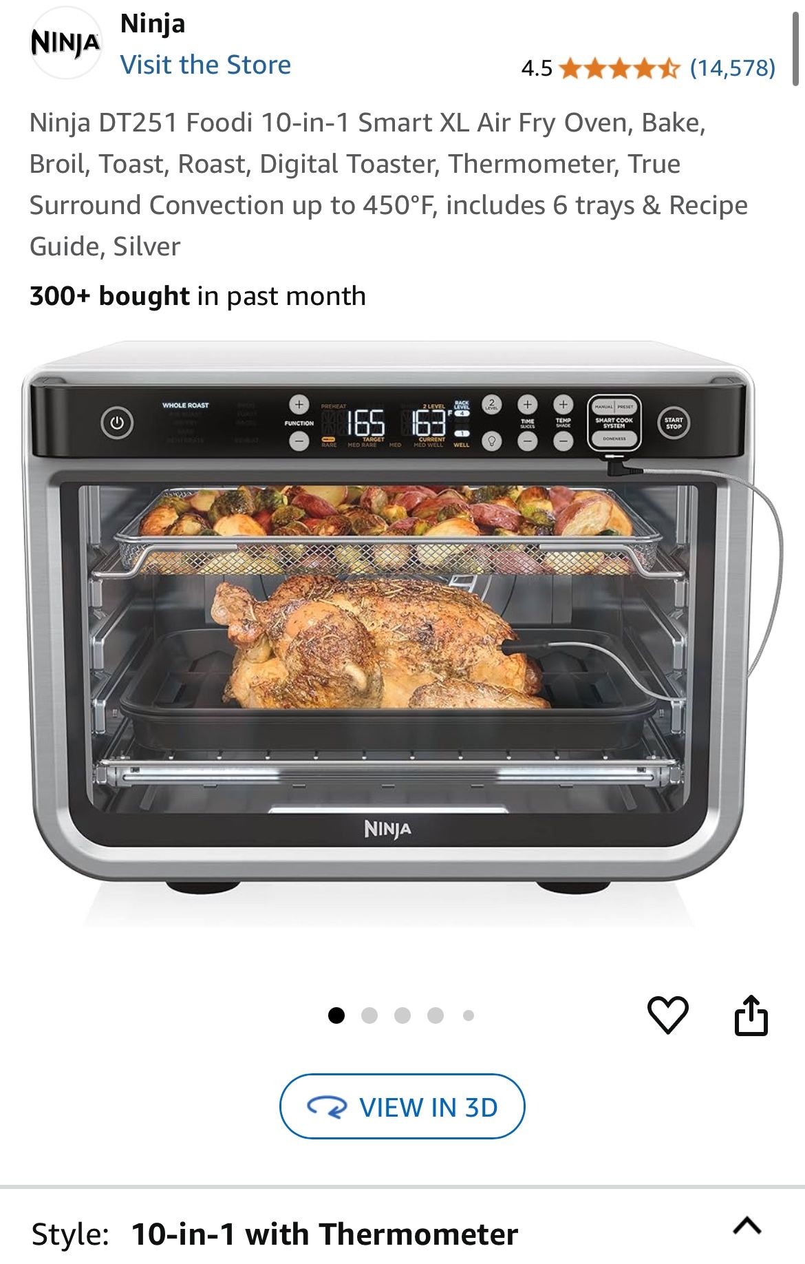 Ninja DT251 Foodi 10 in Smart XL Air Fry Oven, Bake, Broil