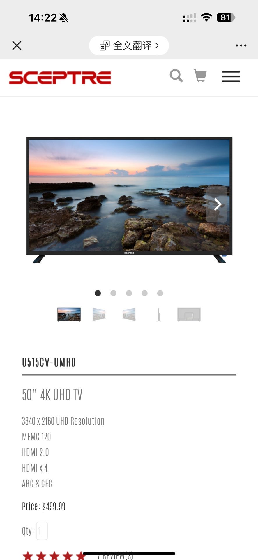 Sceptre 50” 4K UHD TV – Excellent Condition
