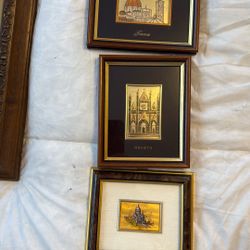 two Italian And One French Gold Leaf Small Pictures