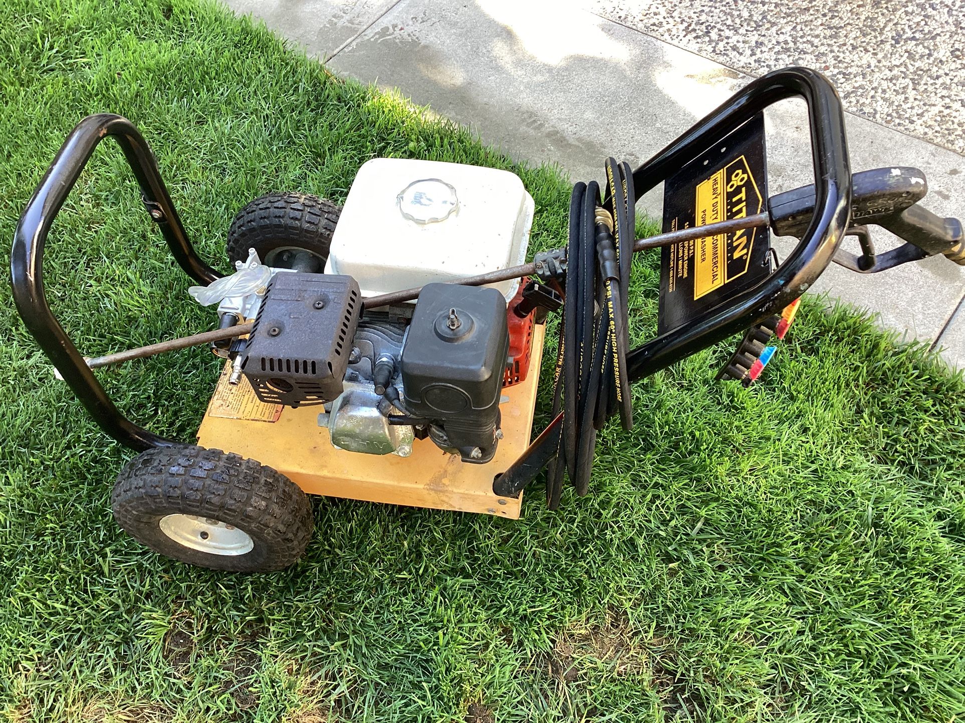 Titan Industrial Heavy Duty, Commercial, Gas Pressure Washer. 2200psi 5.5hp 2.5gpm. Recent Oil Change.  Excellent Condition. Price Is Firm.  Cash only