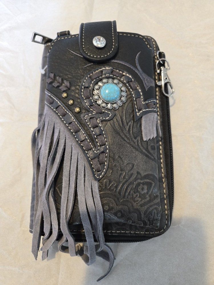 Black Concho Crossbody Western Phone Wallet