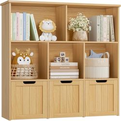 Toy Storage Organizer with 3 Movable Drawers, Floor Storage Cabinet Toy Chest with Hidden Wheels and 5 Storage Cubbies, Multifunctional Stor