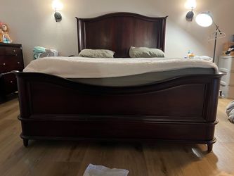 Solid wood queen size bed frame and nightstand