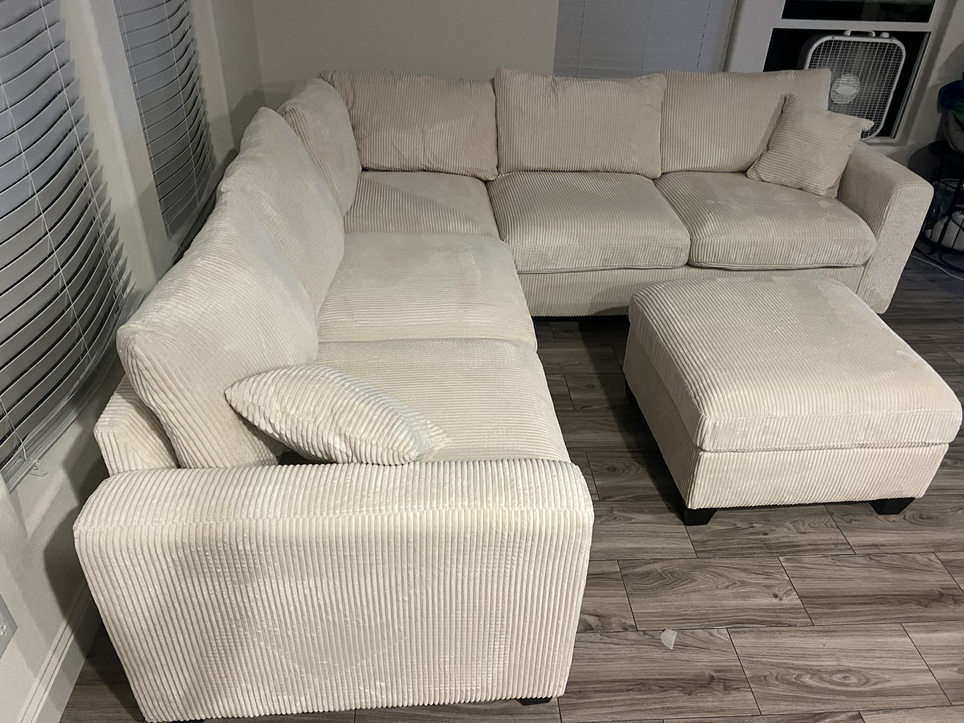 New Corduroy Sectional. Off White Beige, Grey Or Green. Free Delivery!