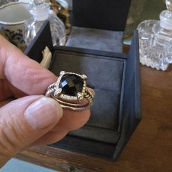 Beautiful David Yurmsn Blk Onxy 9mm Pave Ring Surrounded By Diamonds