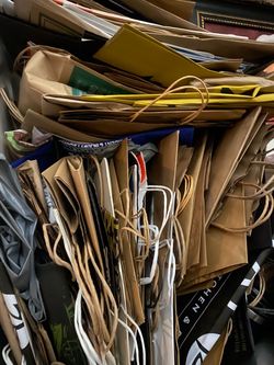 Brown paper bags, use mailing pouches, small Amazon boxes