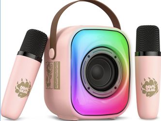 Mini Karaoke Machine with Two Wireless Microphones, Portable Bluetooth Speaker for Adults and Kids