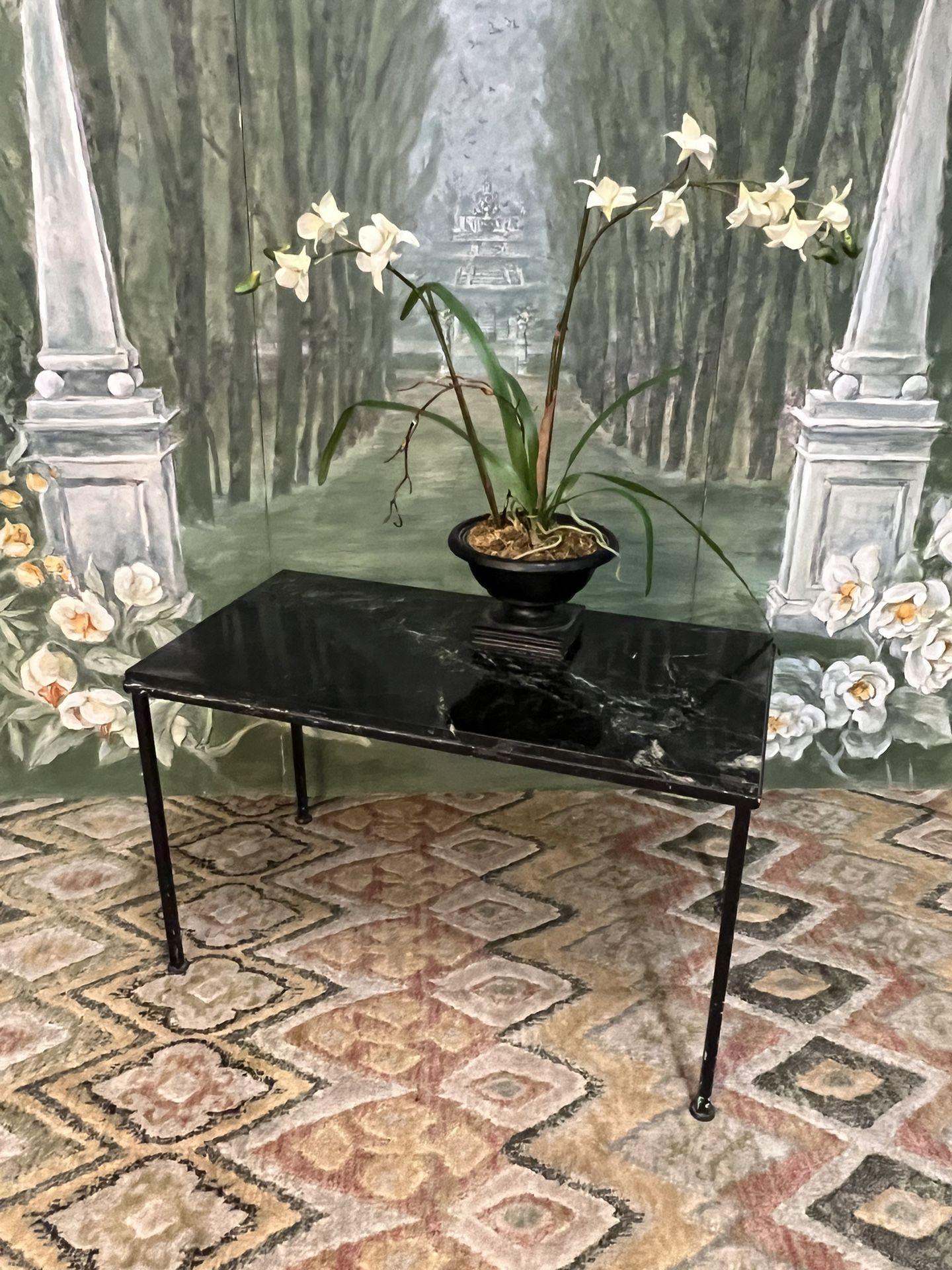 Vintage Wrought Iron Marble Patio Table 
