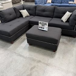 Black Sofa Sectional w/ Free Ottoman