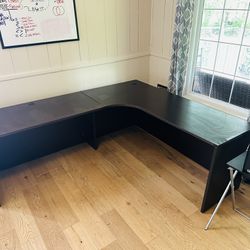 Wood L-shaped big desk (roughly 7x6 feet)