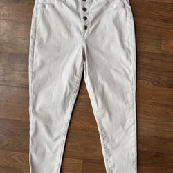 American Eagle Womens 14 White Super Hi-Rise Jegging Crop Ripped Denim EUC