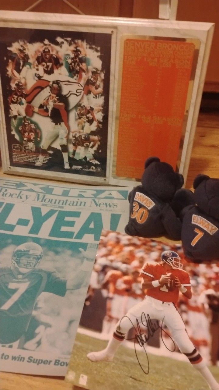 Signed John Elway Picture Memorabilia Placard Vintage B Babies