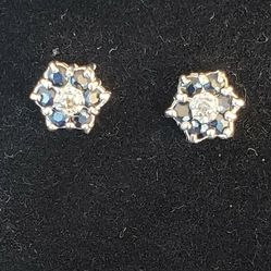 Sapphire Diamond Silver Earrings