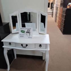 Small Vanity With Mirror 3 Drawers Compress Wood 