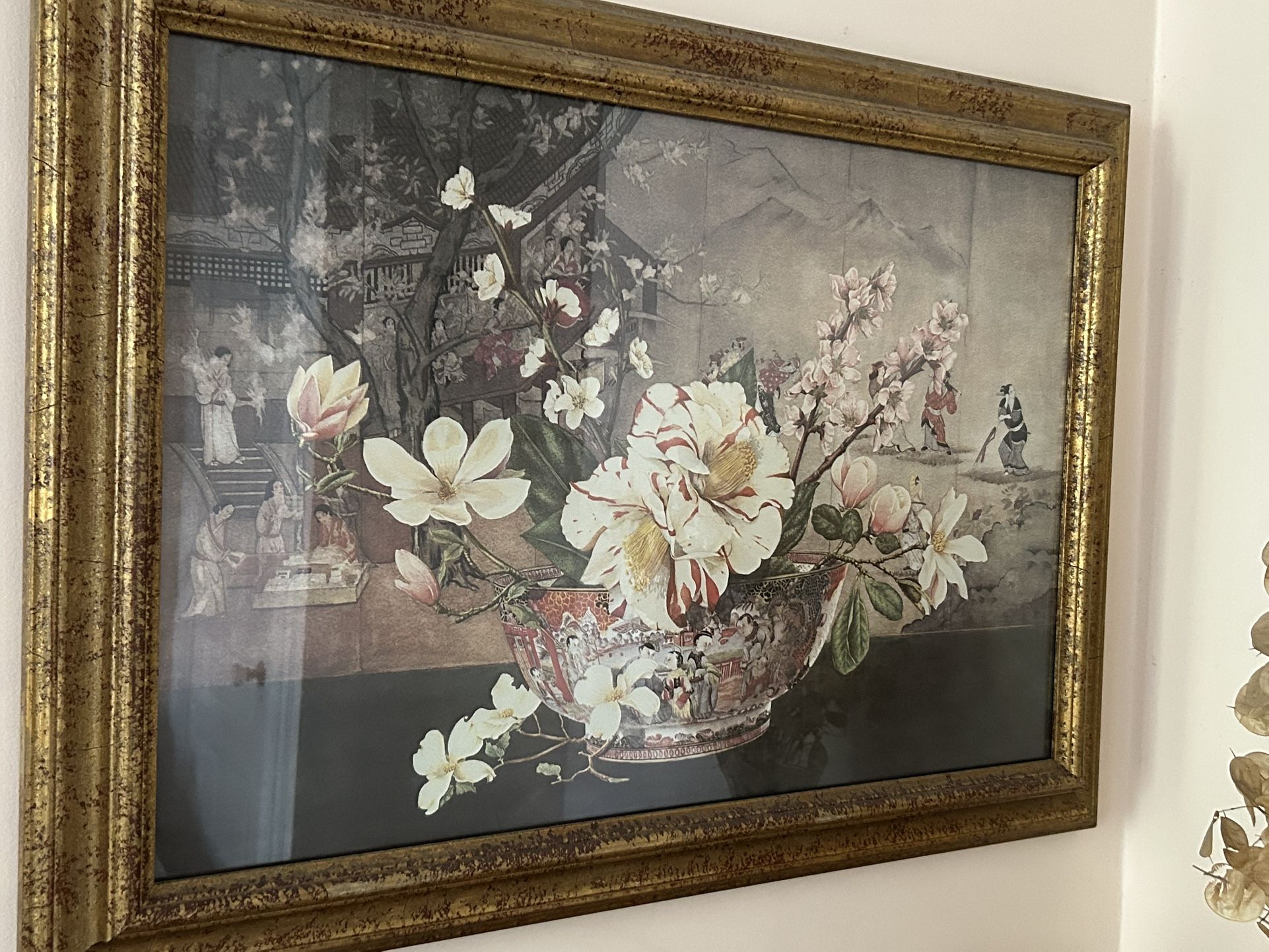 Large Framed Floral Print, About 33”x24