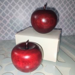 Vintage Hand Turned Solid Wood Faux Red Delicious Lot/2 Apples