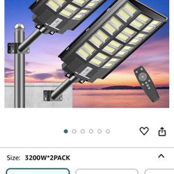 VOOJOY 3200W Solar Street Light Outdoor -360000 Lumens Dusk to Dawn Motion Sensor Solar Parking Lot Lights with Remote Control 2 Pack