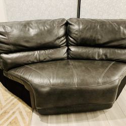 Gray/Black Real Leather Corner Couch Sofa