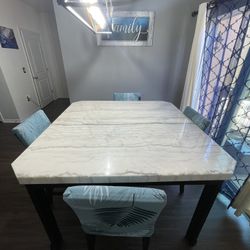 Square Marble High Top Dining room Table And 4 Chairs