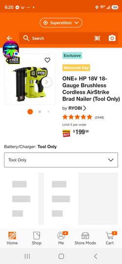 Brand new Ryobi 18 gauge air strike brad nailer tool only